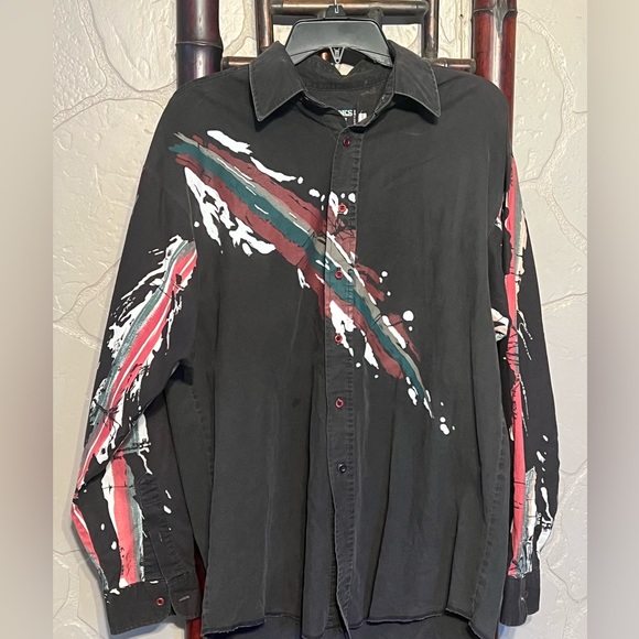 VTG 90S Y2K BROOKS & DUNN BROWN BEIGE WESTERN AZTEK LONG SLEEVED SHIRT M